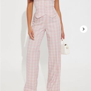 Pink Plaid Women's Pants Set